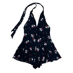 Free People Smooth Talker Floral Backless Halter Romper